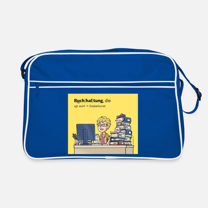 Buchhalterin, Comicfigur - Retro Tasche - Blau/Weiß