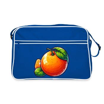 Illustration einer Mandarine mit grünen Blättern - Retro Tasche - Blau/Weiß - Vorne