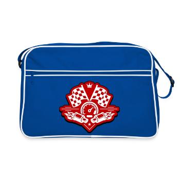 Drapeau de course, compteur de vitesse d'échappement - Sac Retro - bleu/blanc - Devant