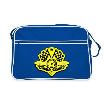 Racing Rennflagge Auspuff Tacho - Retro Tasche - Blau/Weiß - Vorne