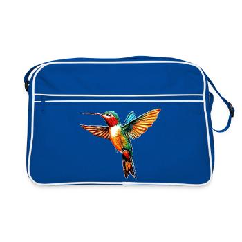 Hummingbird Hummingbird Bird Hummingbirds Cute Hummingbird - Retro Bag - blue/white - Front