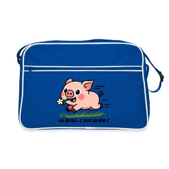Le Gras, c'est la Vie ! cochon dans le pré - Sac Retro - bleu/blanc - Devant