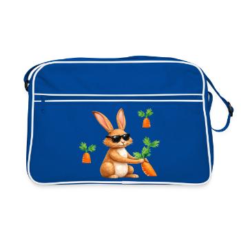 Un lapin avec des lunettes de soleil et une carotte - Sac Retro - bleu/blanc - Devant