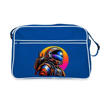 Astronaut im Neon-Sonnenuntergang - Retro Tasche - Blau/Weiß - Vorne