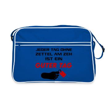 Guter Tag Zettel am Zeh T-Shirt Sprüche Lustig - Retro Tasche - Blau/Weiß - Vorne