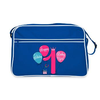 Happy Birthday 1 Baby Girl - Retro Tasche - Blau/Weiß - Vorne