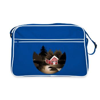 petite maison suédoise à l'orée de la forêt en sépia - Sac Retro - bleu/blanc - Devant