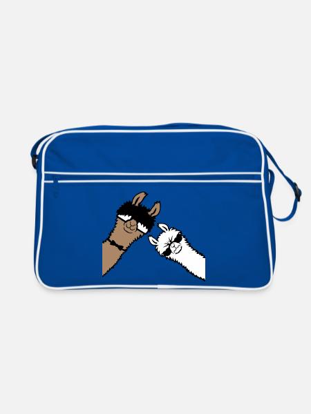 2 Coole Lamas Sonnenbrillen Lustige Nerd Freunde - Retro Tasche - Blau/Weiß - Vorne