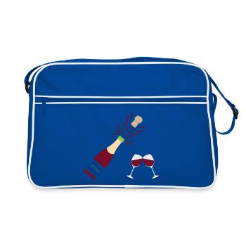 Weinflasche und Trinkgläser - Retro Tasche - Blau/Weiß - Vorne