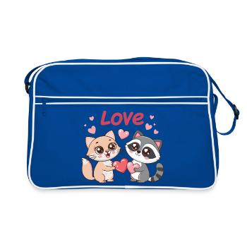 Katzenliebe im Herzen des Duos - Retro Tasche - Blau/Weiß - Vorne