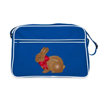 Schokoladen-Osterhase mit roter Schleife Motiv - Retro Tasche - Blau/Weiß - Vorne