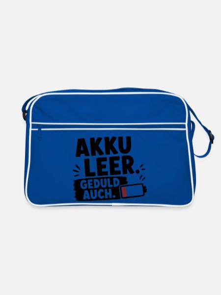  Akku Leer Geduld Auch Lustiger Spruch Für Müde - Retro Tasche - Blau/Weiß - Vorne