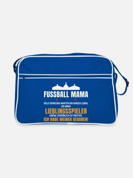 Fußball Mama Lieblingsspieler Mutter Sohn Spruch - Retro Tasche - Blau/Weiß - Vorne