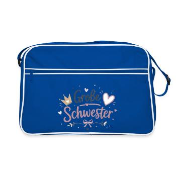 Große Schwester Herz Krone Design - Retro Tasche - Blau/Weiß - Vorne