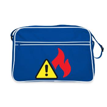 Fire Warning Solid Icon Flame Safety Symbol - Retro Bag - blue/white - Front