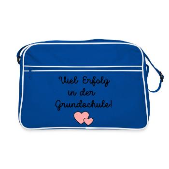 Einschulung Grundschule Schulkind - Retro Tasche - Blau/Weiß - Vorne