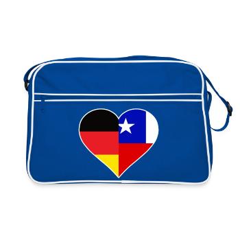 Deutsch-Chilenisches Flaggenherz - Retro Tasche - Blau/Weiß - Vorne