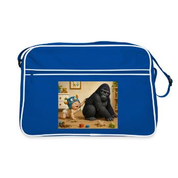 Gorilla and Baby Playful Duo - Retro Bag - blue/white - Front