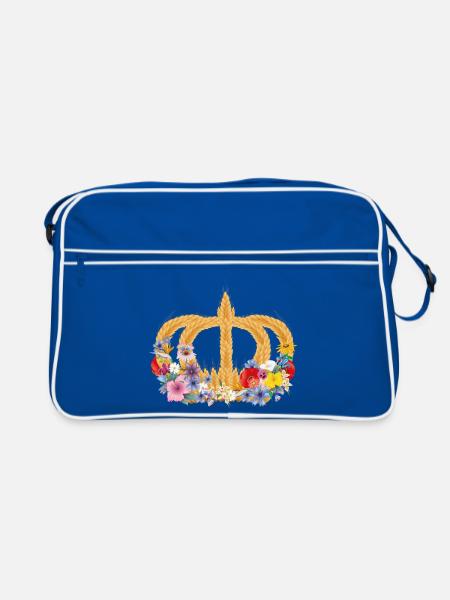 Crown of wheat with flowers – symbol of nature and harvest - Retro Bag - blue/white - Front