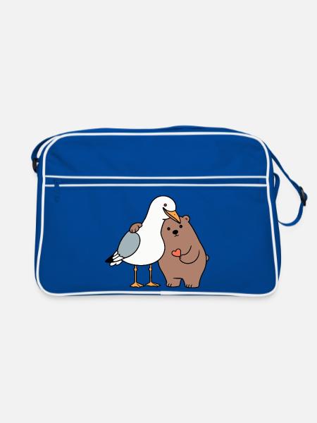 Mer du Nord Mouette Ours Brun Amitié Amour Maigre - Sac Retro - bleu/blanc - Devant