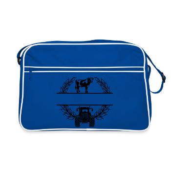 Couronne de laurier avec vache et tracteur – Texte propre - Sac Retro - bleu/blanc - Devant