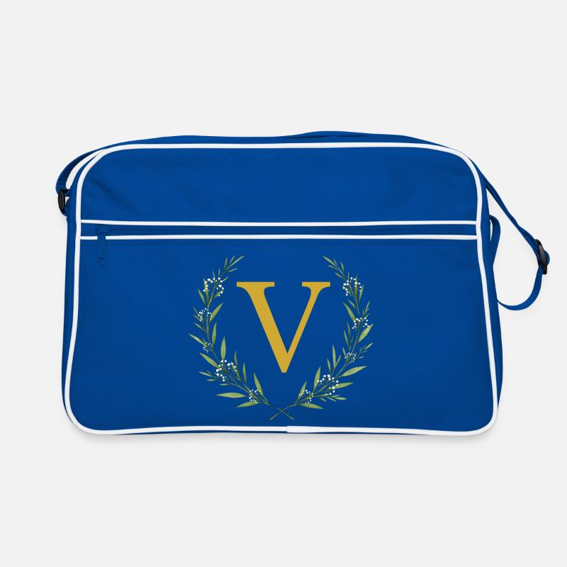 V Monogram, Eucalyptus Wreath, Personalizable Retro Bag