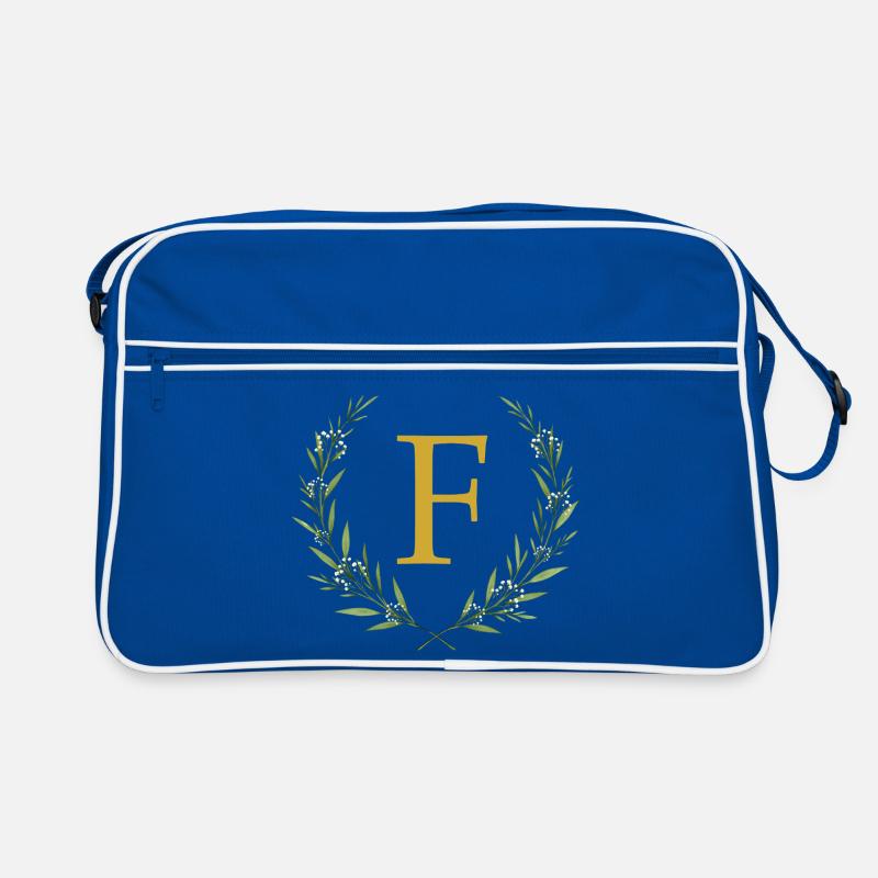 F Monogram, Eucalyptus Wreath, Personalizable Retro Bag