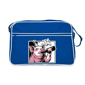 Cochon avec bouteille de fête et de célébration - Sac Retro - bleu/blanc - Devant