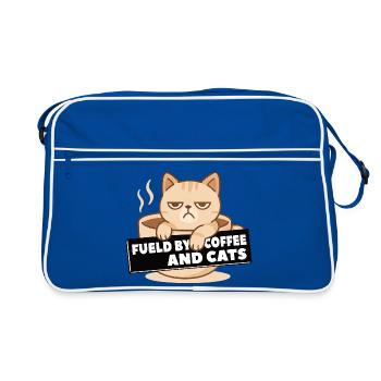 Alimenté par le café et la tasse de café pour chats - Sac Retro - bleu/blanc - Devant