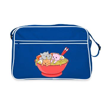 Mignons chats nouilles, bol de ramen Kawaii Style alimentaire - Sac Retro - bleu/blanc - Devant