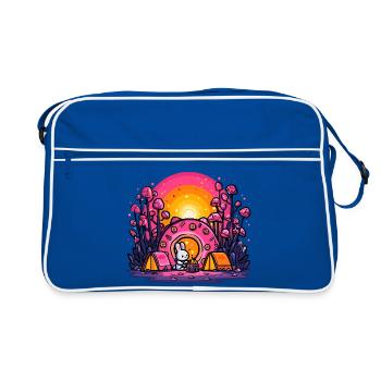 Kaninchen Sonnenuntergangscamp - Retro Tasche - Blau/Weiß - Vorne