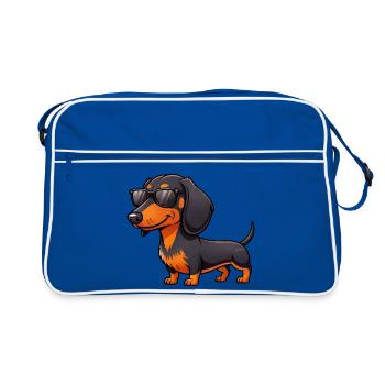 Teckel cool avec lunettes de soleil, ami d’été - Sac Retro - bleu/blanc - Devant