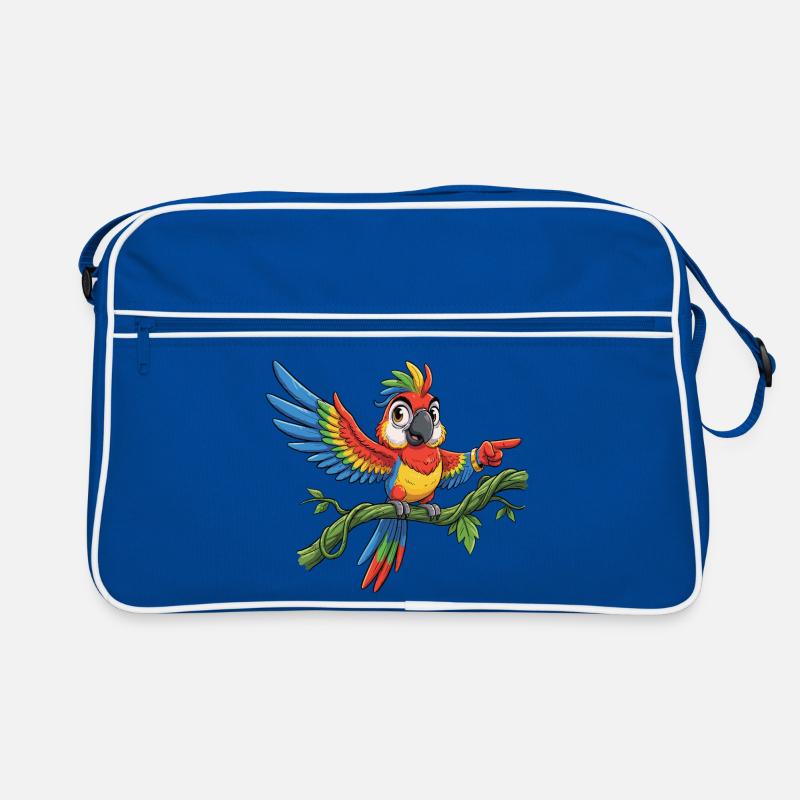 Bunter Papagei auf Ast – Pose Retro Tasche