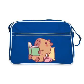 Un capybara mignon qui se détend et lit un livre - Sac Retro - bleu/blanc - Devant