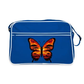 Savane des papillons au coucher du soleil - Sac Retro - bleu/blanc - Devant