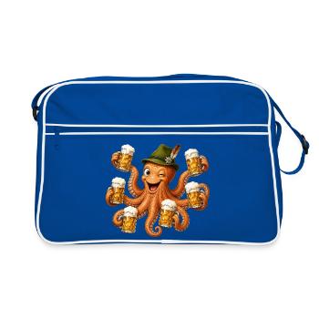 Lustige Krake mit Bierkrügen - Retro Tasche - Blau/Weiß - Vorne