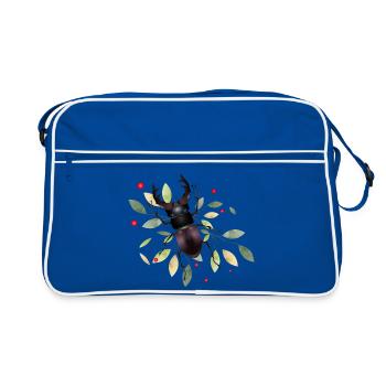 prächtiger dunkler Hirschkäfer mit grünen Blätter - Retro Tasche - Blau/Weiß - Vorne