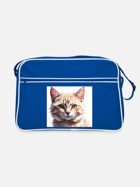 Orange Katzenporträt-Illustration - Retro Tasche - Blau/Weiß