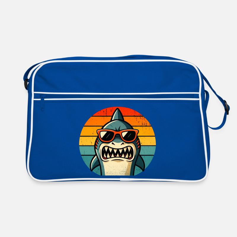 Requin Cool avec Lunettes de Soleil - Sac Retro - bleu/blanc