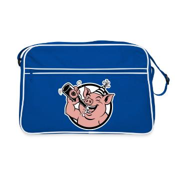 Cochon avec bouteille de célébration - Sac Retro - bleu/blanc - Devant