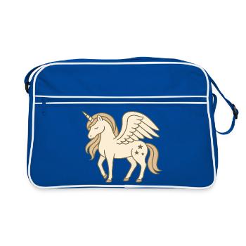 Cute Winged Unicorn with Stars and Pastel Mane - Retro Bag - blue/white - Front