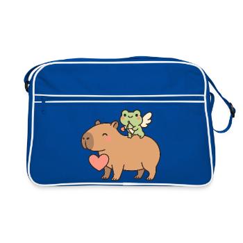 Capybara & Amor-Frosch – Süßes Valentinsmotiv - Retro Tasche - Blau/Weiß - Vorne