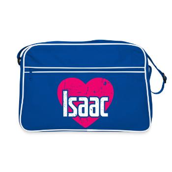 I Love Isaac Pinkes Herz Ich liebe Isaac - Retro Tasche - Blau/Weiß - Vorne