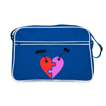Jesus & me - Heart - Puzzle - Christian - Retro Bag - blue/white - Front