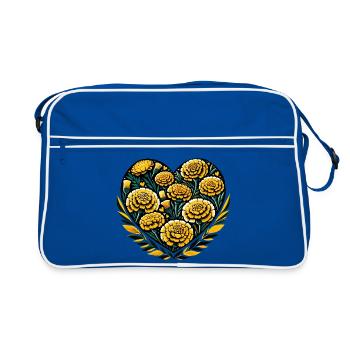 Golden Floral Heart on Black - Retro Bag - blue/white - Front