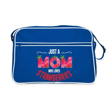 Nur eine Mama die Erdbeeren liebt - Retro Tasche - Blau/Weiß - Vorne