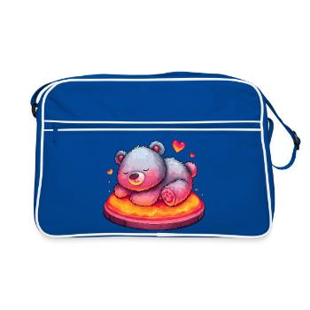 Cuddly bear on lava cake with hearts - Retro Bag - blue/white - Front