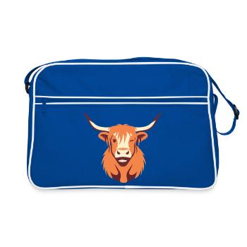 Orangener Langhorn-Stier Kopf - Retro Tasche - Blau/Weiß - Vorne