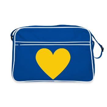 Gelbes Herz- minimalistischer Look - Retro Tasche - Blau/Weiß - Vorne
