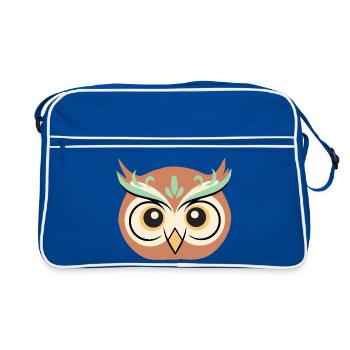 Sleepy Owl Cartoon-Gesicht - Retro Tasche - Blau/Weiß - Vorne